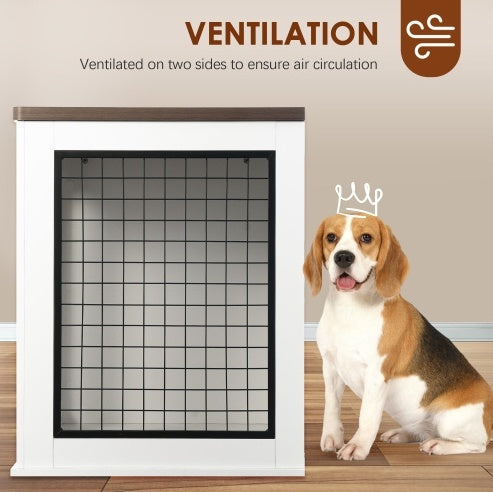 Designer Dog Crate That Looks Like Furniture — Dual Door, White & Walnut