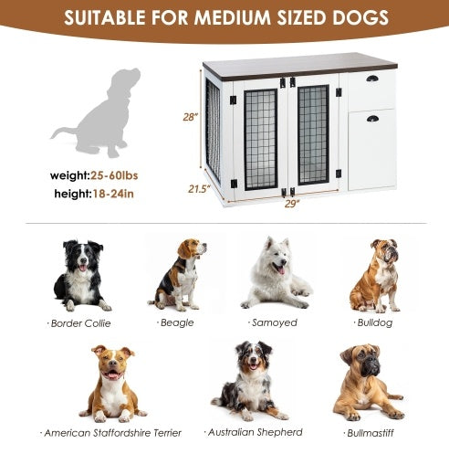 Designer Dog Crate That Looks Like Furniture — Dual Door, White & Walnut